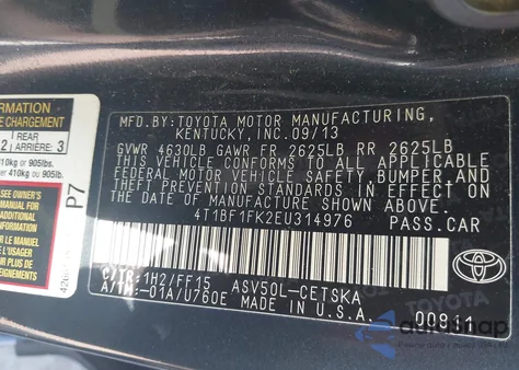 2014 Toyota Camry Se z USA, uszkodzony, nr VIN 4T1BF1FK2EU314976